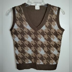 Neon Soul (Size L) Multicolor Houndstooth Pattern V-Neck Sleeveless Sweater Vest